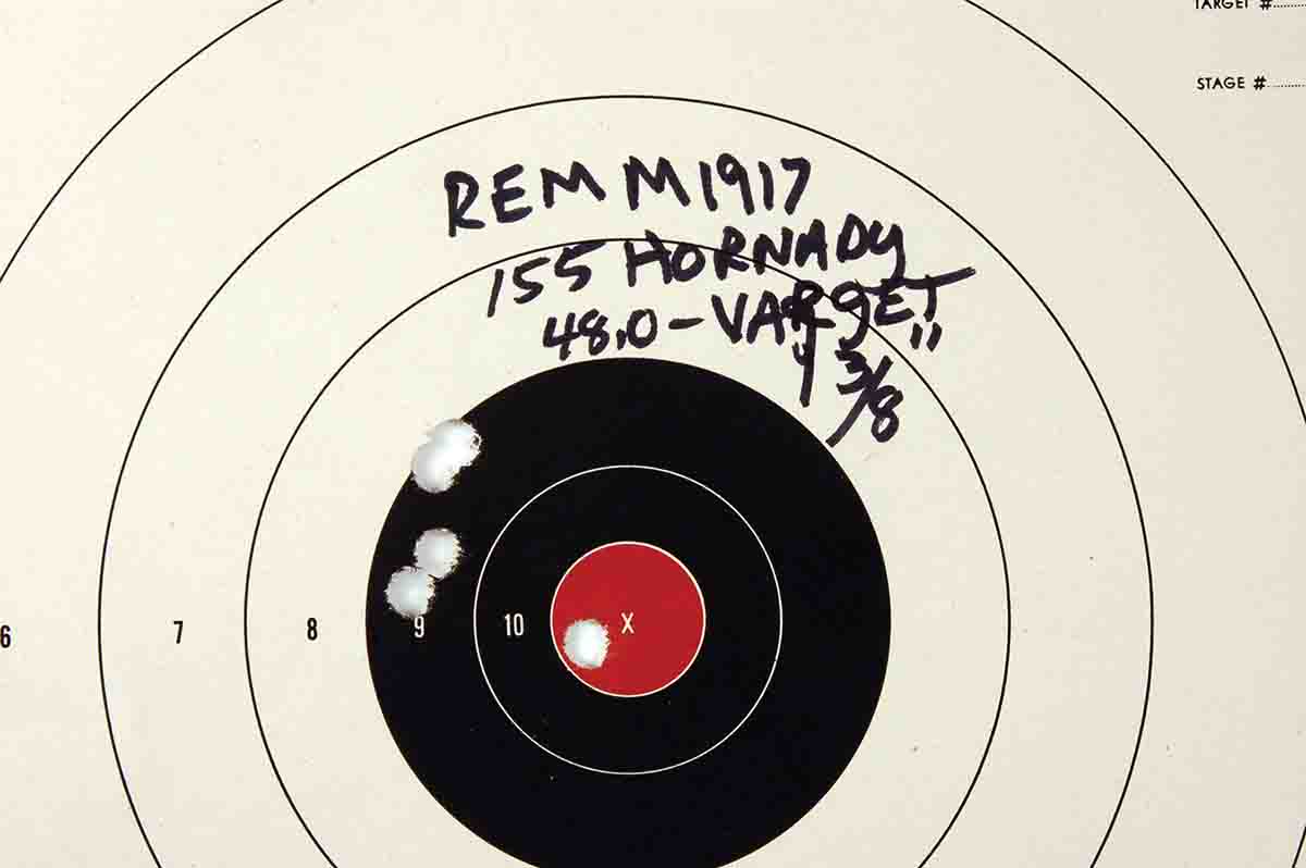 In some quarters, Model 1917s are not considered as accurate as Model 1903s. Mike’s Remington, with good ammunition, is as accurate as any of his Model 1903/1903A3s.